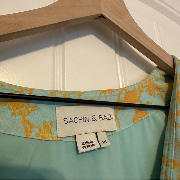 Sachin + Babi Maxi Dress Floral Blue Seafoam Gold Wedding Guest Boho Size 14 - Picture 7 of 8